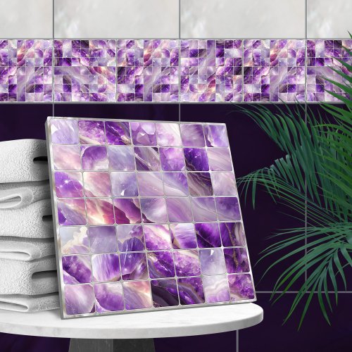 Square tiles Mosaic Amethyst and pearl