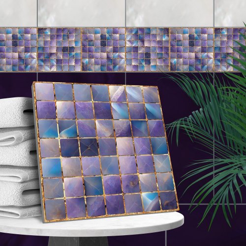 Square tiles Mosaic Fluorite and gold