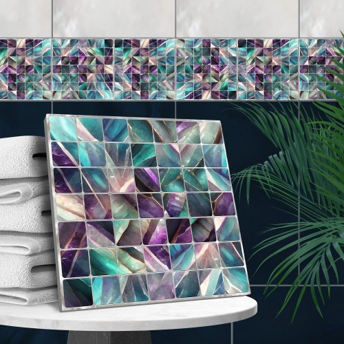 Square tiles Mosaic Fluorite and pearl