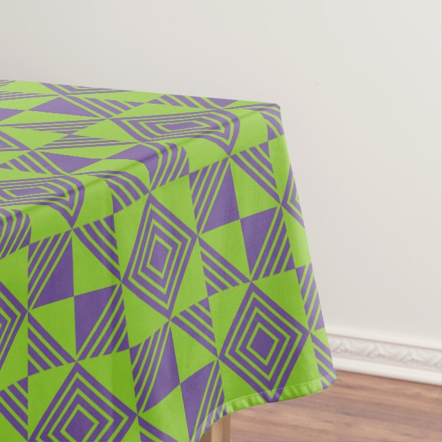 Square Triangle Geometric Green Purple Pattern Tablecloth (In Situ)