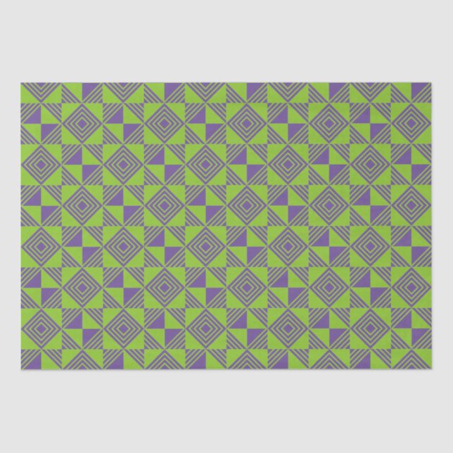 Square Triangle Geometric Green Purple Pattern Tissue Paper (Front)