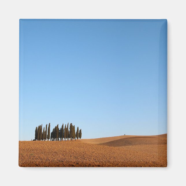 Square Tuscany landscape with cypress trees magnet (Front)