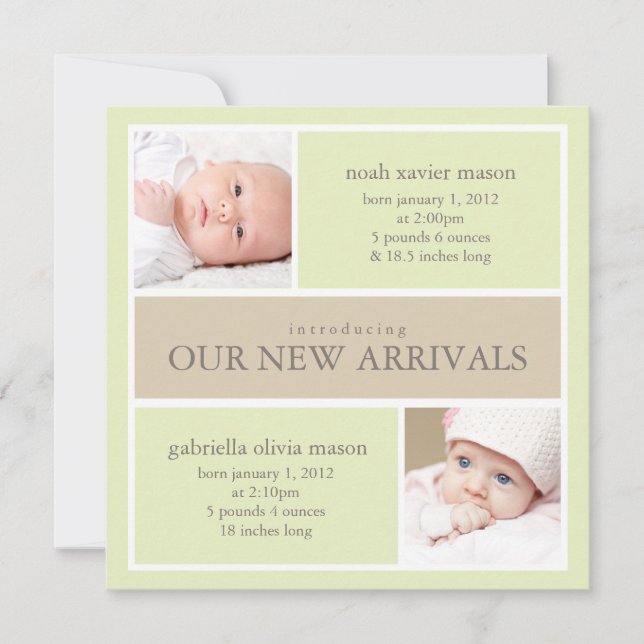 Square Twins Collage | Birth Announcement (Front)