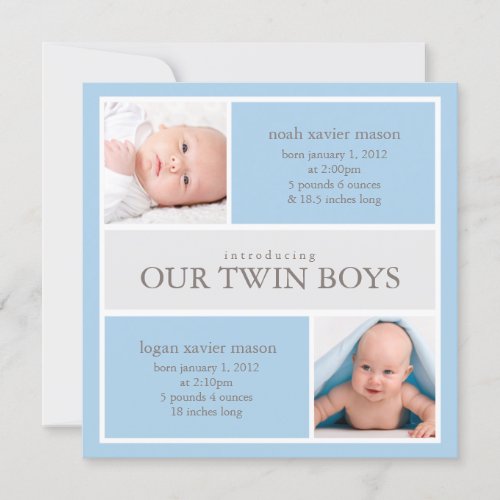Square Twins Collage  Birth Announcement