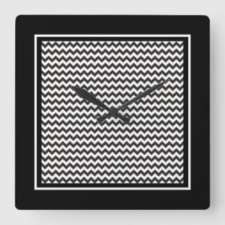 Square Wall Clock, Black and White Chevrons Square Wall Clock