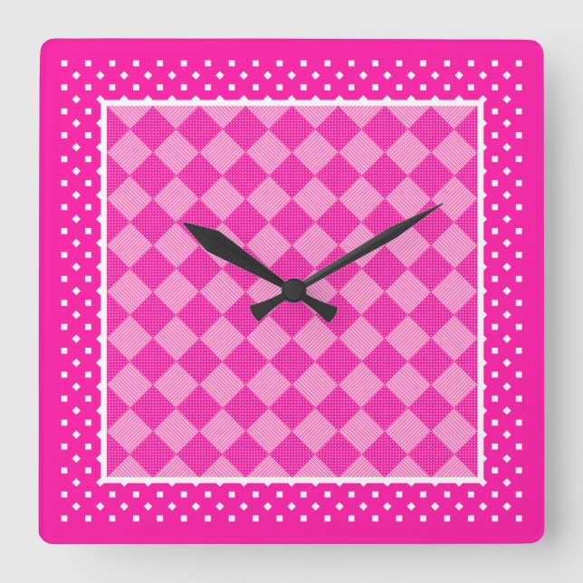Square Wall Clock, Candy Pink, Polka Dots Clock (Front)