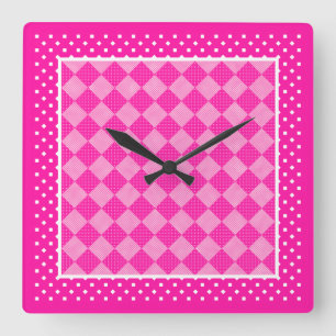 Square Wall Clock, Candy Pink, Polka Dots Clock