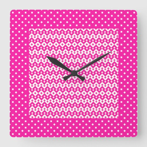 Square Wall Clock Candy Pink Zigzags Polka Dots Square Wall Clock