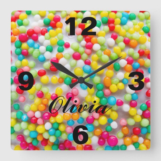 Square Wall Clock Colored Balls (Front)