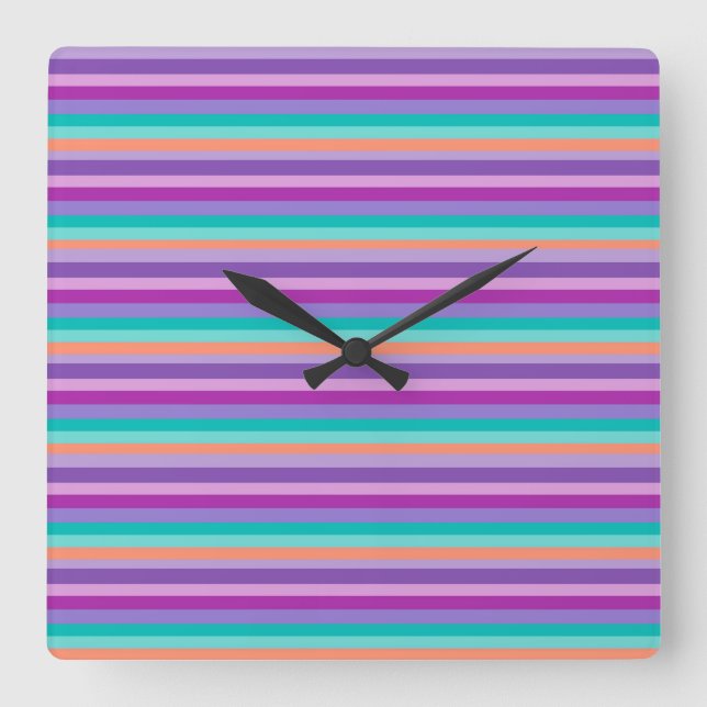Square Wall Clock Colorful Purple Stripes (Front)