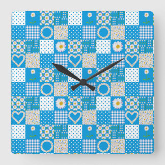Square Wall Clock: Daisy Chains, Faux Patchwork Square Wall Clock