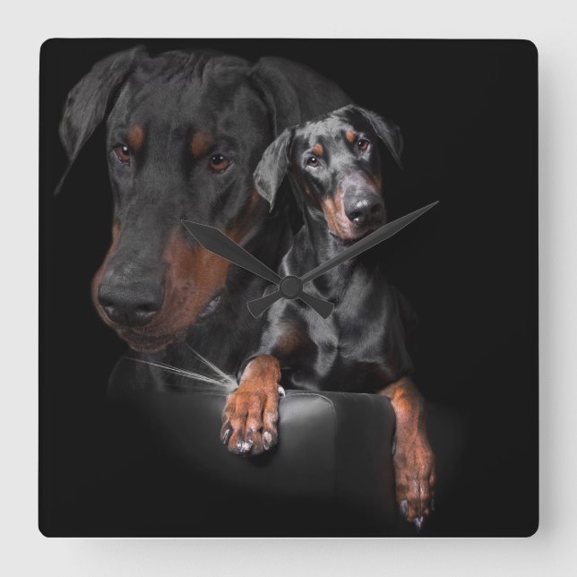 Square Wall Clock Dobermann (Front)