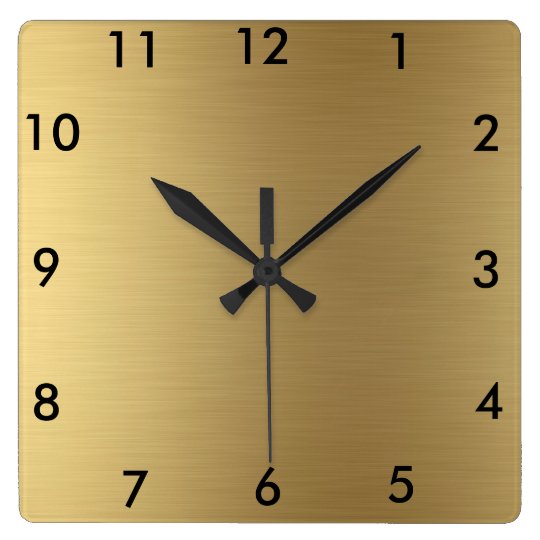 Square Wall Clock Gold Color