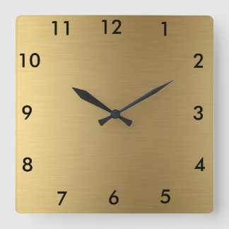 Square Wall Clock Gold Color