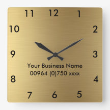 Square Wall Clock Gold Color - For Business promot