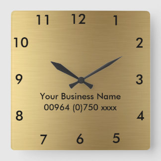 Square Wall Clock Gold Color - For Business promot