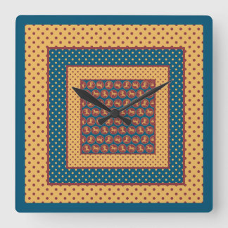 Square Wall Clock, Gold-effect Horses, Polka Dots Square Wall Clock