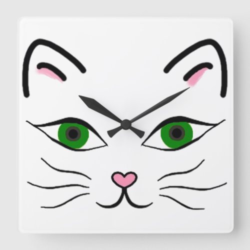 Square Wall Clock _ Kitty Face