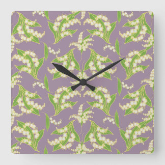 Square Wall Clock: Lilies of the Valley on Mauve Square Wall Clock