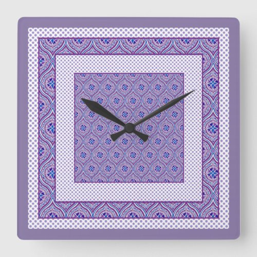 Square Wall Clock  Mauve White Ogees and Polkas Square Wall Clock