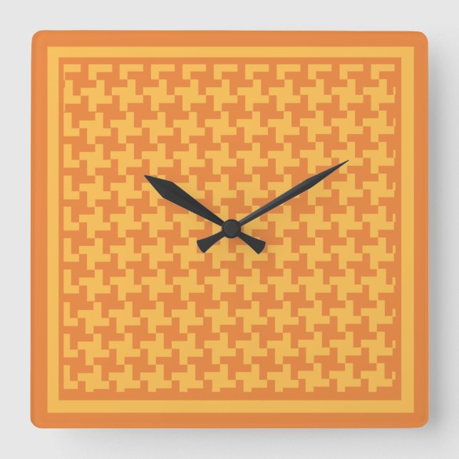 Square Wall Clock, Orange Dogstooth Check Clock (Front)