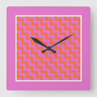 Square Wall Clock, Pink, Magenta, Orange Chevrons Square Wall Clock
