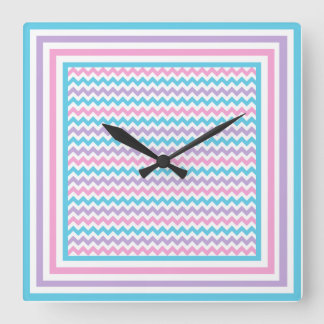 Square Wall Clock, Pink, Mauve, Turquoise Chevrons Square Wall Clock