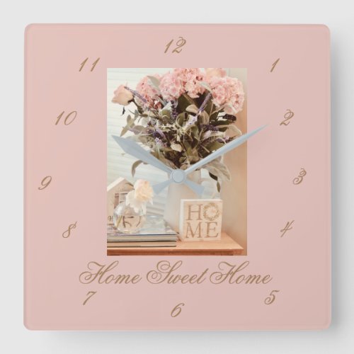 Square Wall Clock wNumbers Home Sweet Home