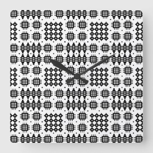 Square Wall Clock Welsh Tapestry Pattern Black Square Wall Clock