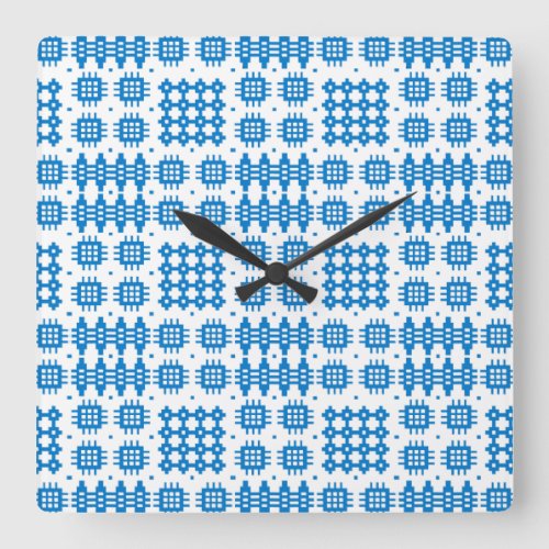 Square Wall Clock Welsh Tapestry Pattern Blue Square Wall Clock
