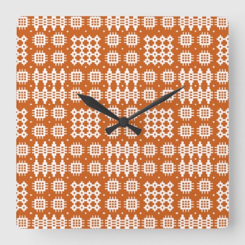 Square Wall Clock Welsh Tapestry Pattern Brick Red