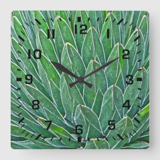 SQUARE WALL CLOCK WITH AGAVE PLANT