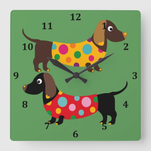Square Wall Clock with Dachshunds  Numbers