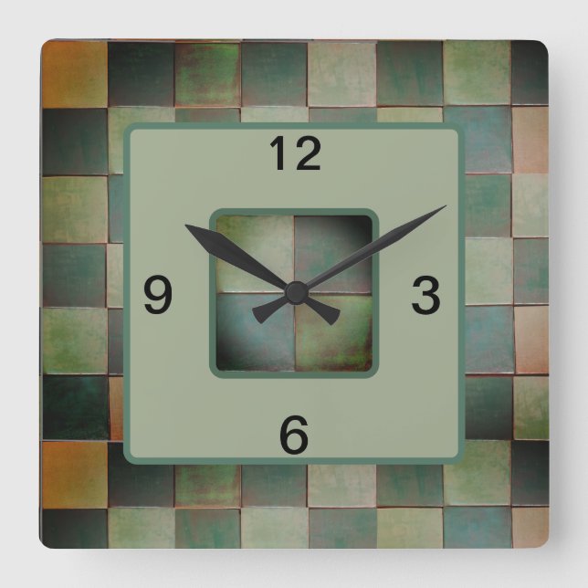 Square Wall Clock with Green Craftsman Tile (Front)