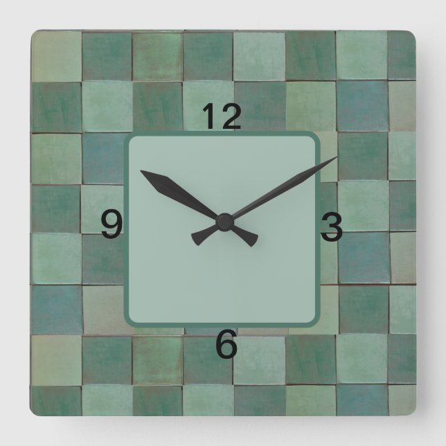 Square Wall Clock with Green Tile (Front)