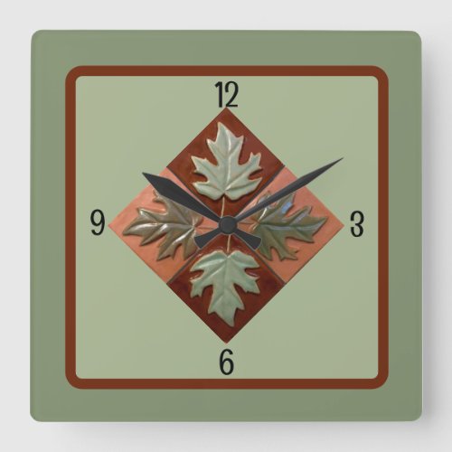 Square wall clock with Maple Leaves