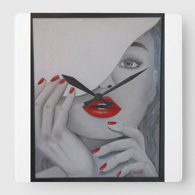 Square Wall Clock with Red (Front)