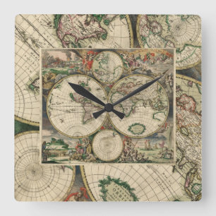 Square Wall Clock/World Map Clock