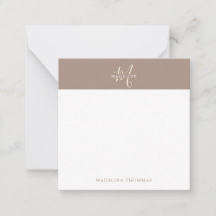 Square Warmth Beige Monogrammed Script Note Card
