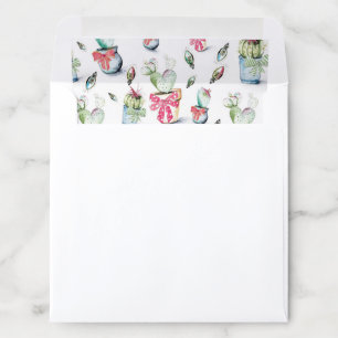 Square Watercolor Cactus Christmas Envelope Liner