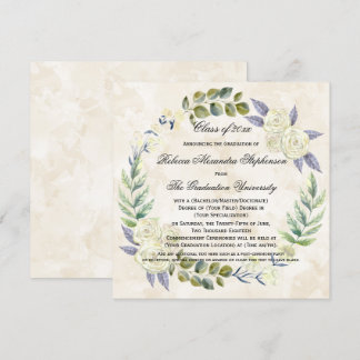Square Watercolor Flower Wreath College Graduation Invitation
