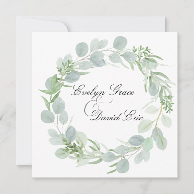 Square Watercolor Greenery Wedding Invitation (Front)