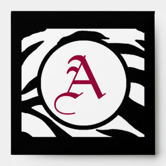 Square Wedding "A" Maroon Letter Black White Strip Envelope