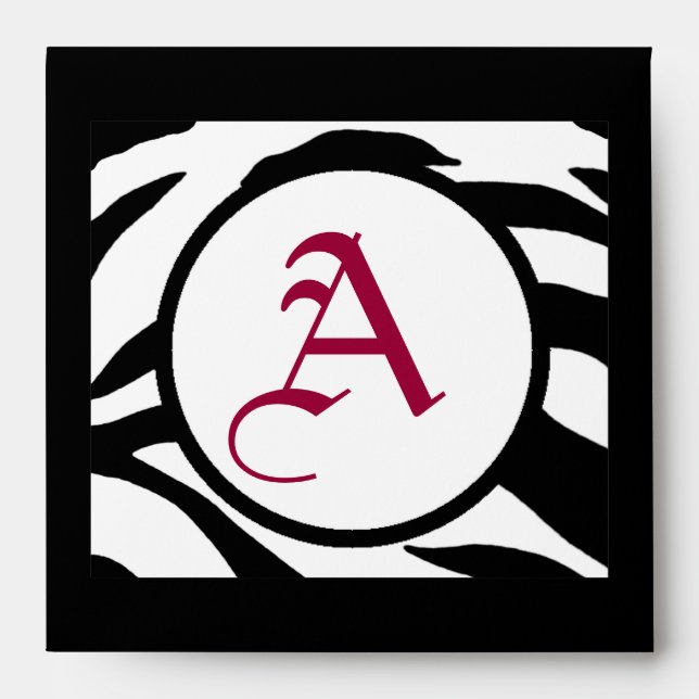 Square Wedding "A" Maroon Letter Black White Strip Envelope (Front)