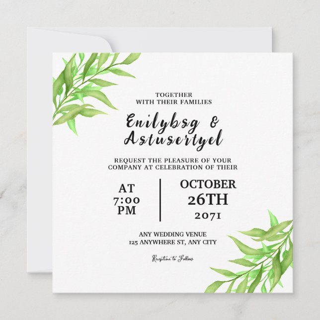 Square wedding invitation card template (Front)