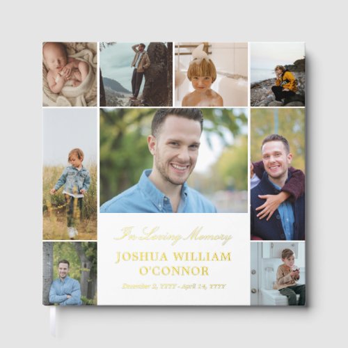 Square White 9 Photo Collage In Loving Memory Foil Guest Book