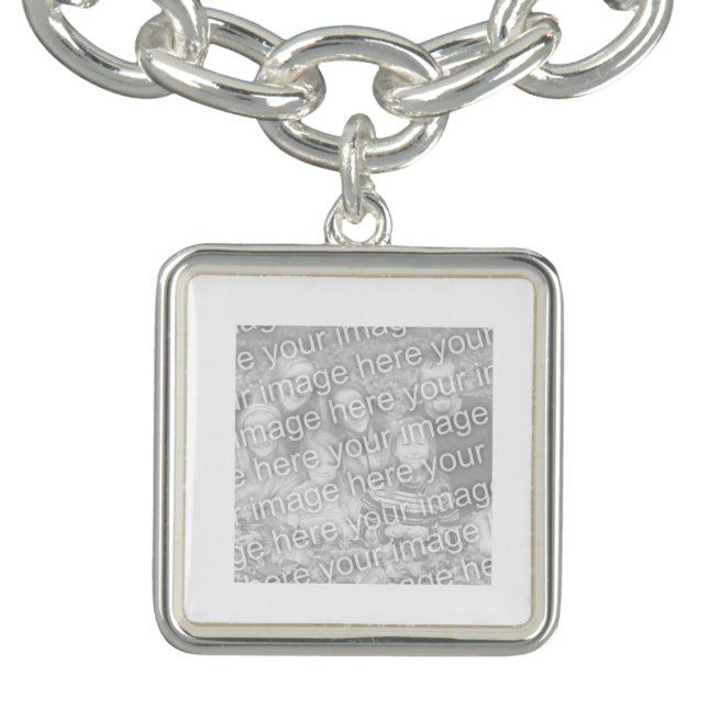 Square White Bordered Photo Charm Bracelet (Design)
