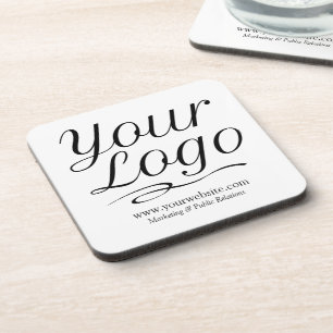 Square White Coasters with Custom Company Logo