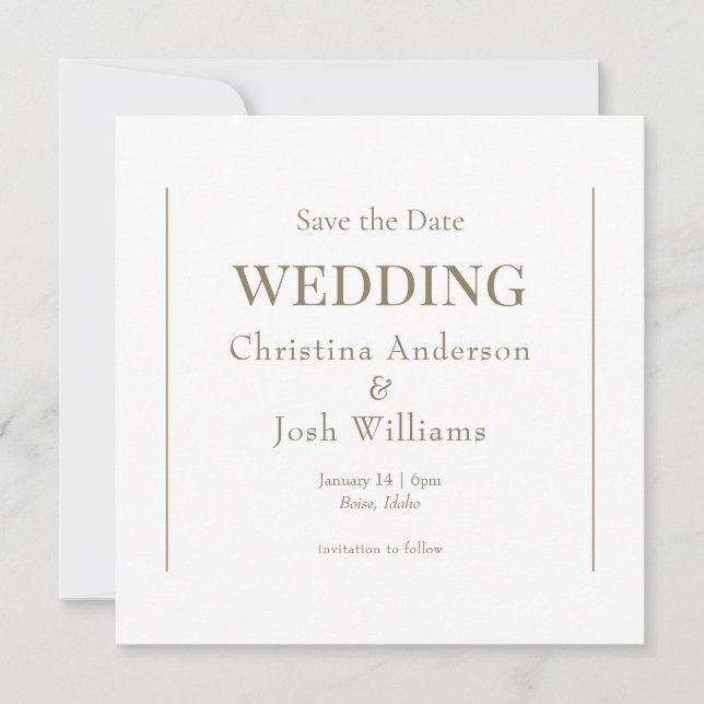 Square  White Wedding Save the Date Invitation (Front)