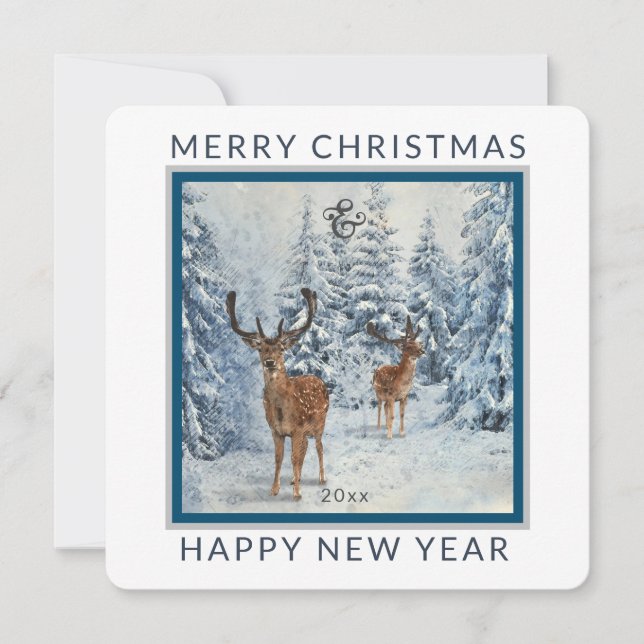 Square Winter Forest w/Deer | Christmas  Holiday (Front)